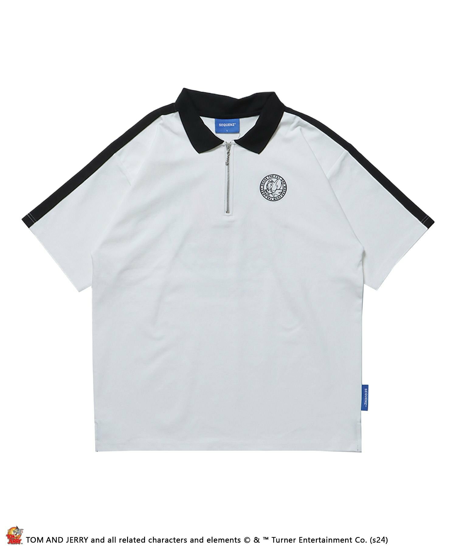 【SEQUENZ】TJ SIDE LINE S/S ZIP STRETCH POLO / 半袖Tシャツ ジップアップ バックプリントTOM&JERRY